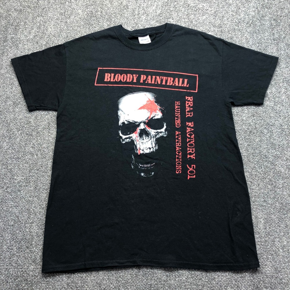 Gildan Fear Factory 501 Bloody Paintball Skull Graphic T-Shirt Mens Medium Black